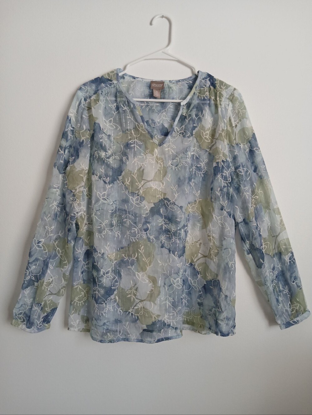 Chico's Semi Sheer Embrodiered Blouse Size XL Pretty